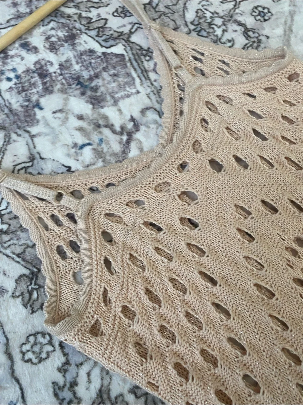 Aerie Beige Crochet Metallic Knit Swim Cover-Up Mini Dress